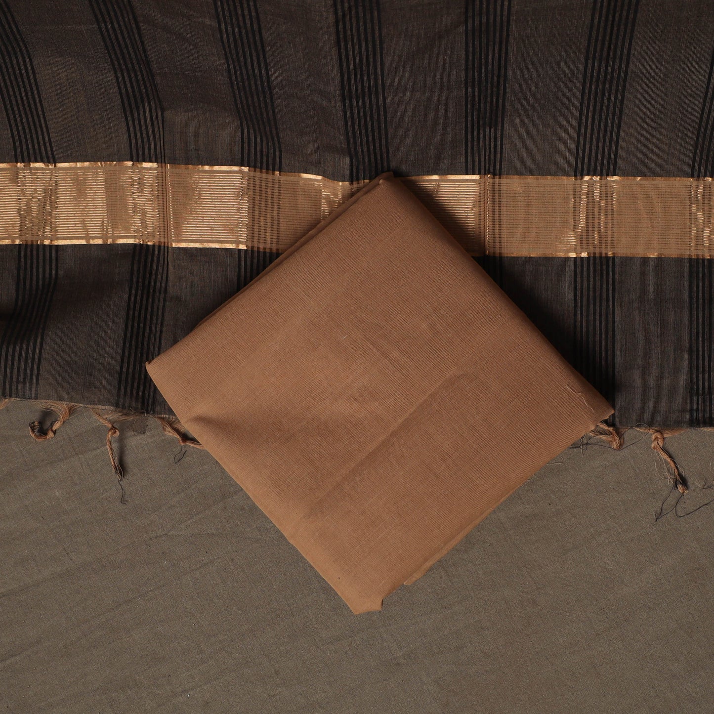 Brown - Mangalagiri Handloom Cotton 3pc Unstitched Dress Material Suit Set 21