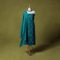 Blue - Hand Embroidered Cotton Kashida 3pc Unstitched Dress Material Suit Set 55