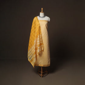 Beige - Mangalagiri Handloom Cotton 3pc Unstitched Dress Material Suit Set 22