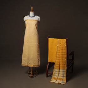 Beige - Mangalagiri Handloom Cotton 3pc Unstitched Dress Material Suit Set 22