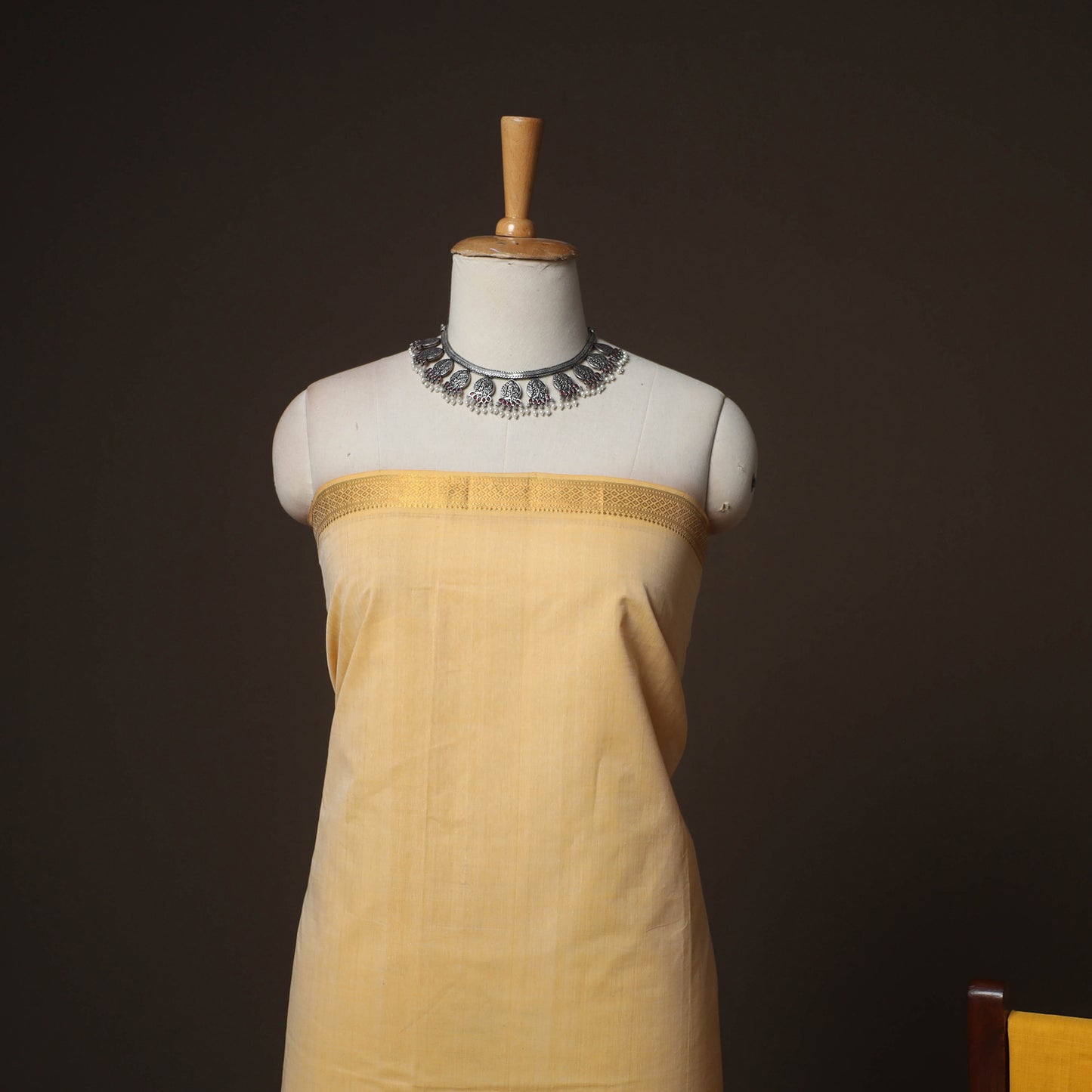 Beige - Mangalagiri Handloom Cotton 3pc Unstitched Dress Material Suit Set 22
