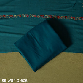 Blue - Hand Embroidered Cotton Kashida 3pc Unstitched Dress Material Suit Set 55