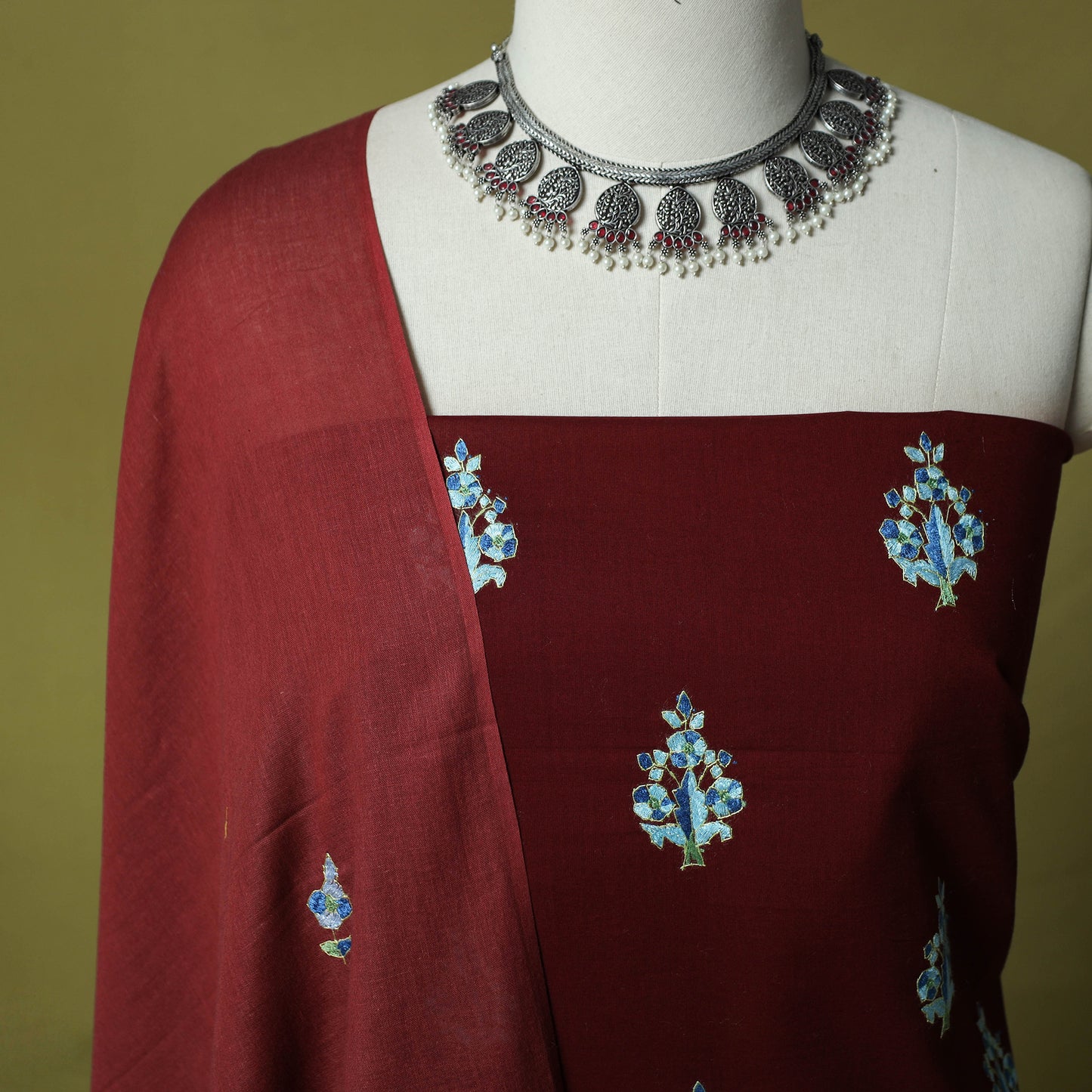 Hand Embroidered Cotton Kashida 3pc Unstitched Dress Material Suit Set 56
