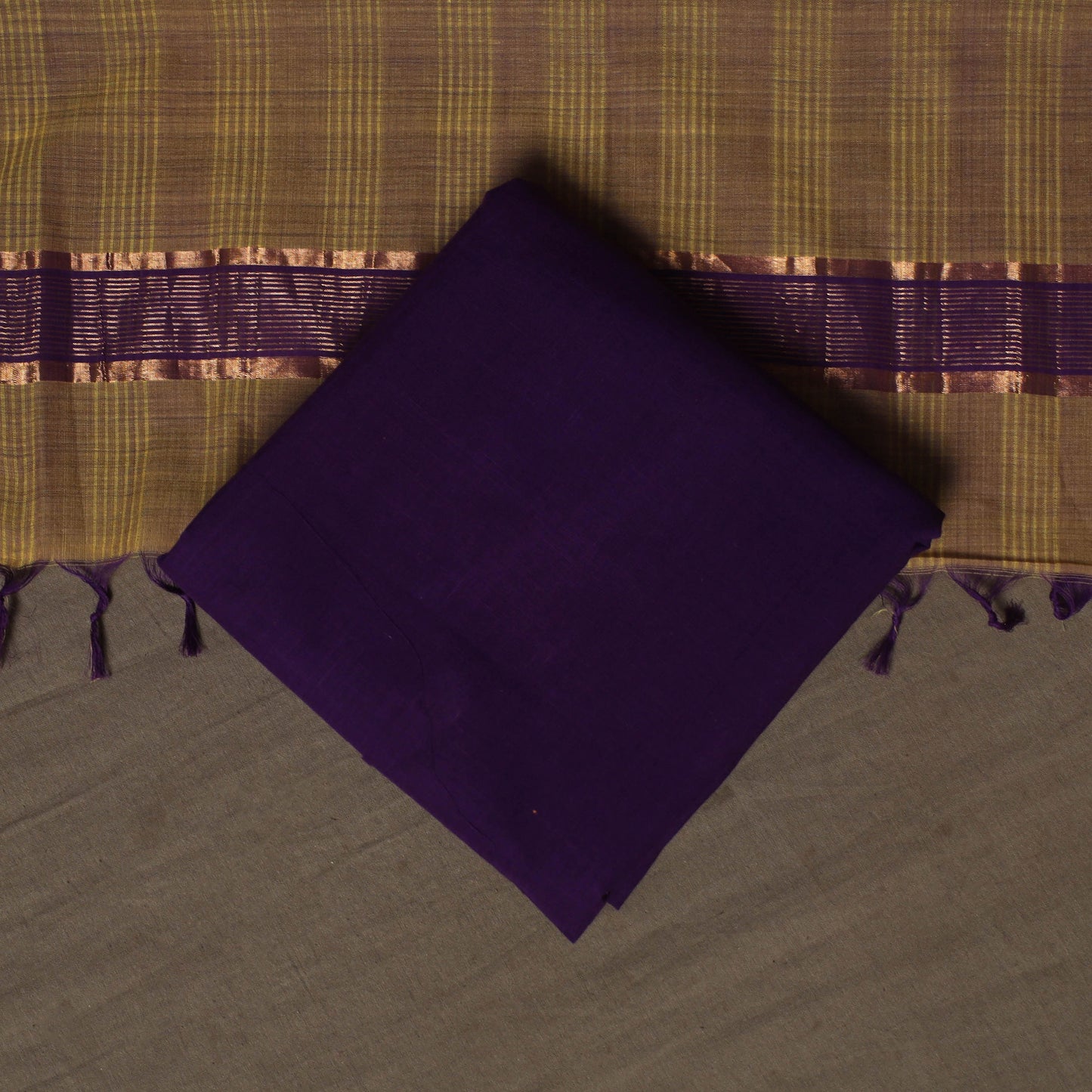 Brown - Mangalagiri Handloom Cotton 3pc Unstitched Dress Material Suit Set 23
