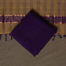 Brown - Mangalagiri Handloom Cotton 3pc Unstitched Dress Material Suit Set 23
