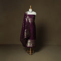 Purple - Bangalore Silk Paithani Weave 3pc Unstitched Dress Material Suit Set 03