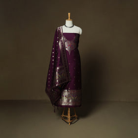 Purple - Bangalore Silk Paithani Weave 3pc Unstitched Dress Material Suit Set 03