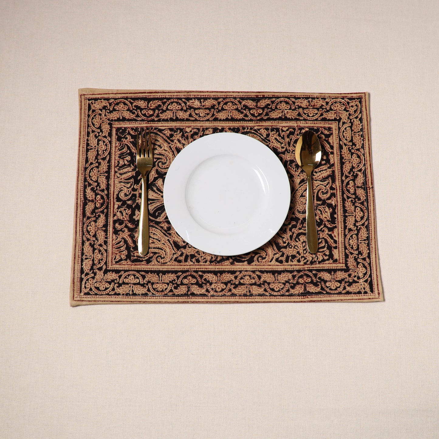 Black - natural dyed pedana kalamkari cotton table mat 30