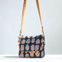 Blue - Jugaad Handmade Running Stitch Cotton Flap Sling Bag