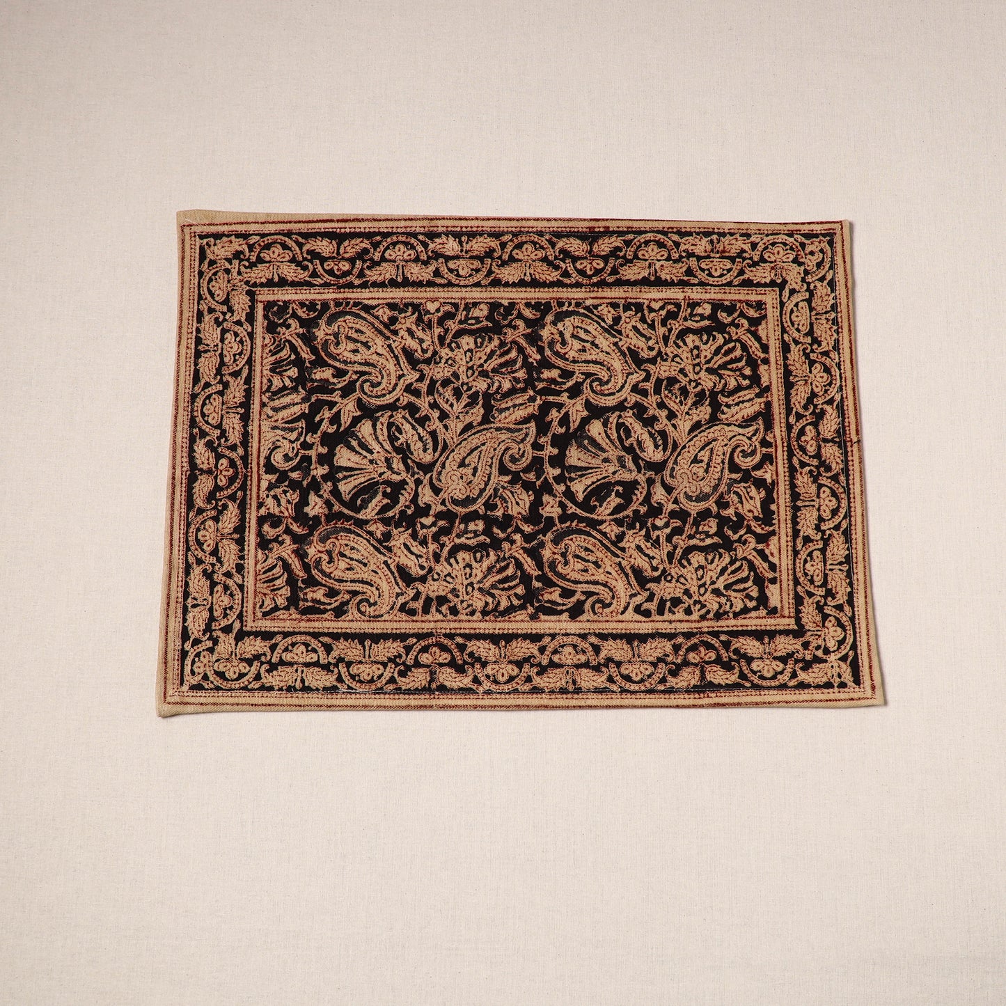 Black - natural dyed pedana kalamkari cotton table mat 30