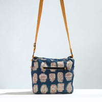 Blue - Jugaad Handmade Running Stitch Cotton Flap Sling Bag