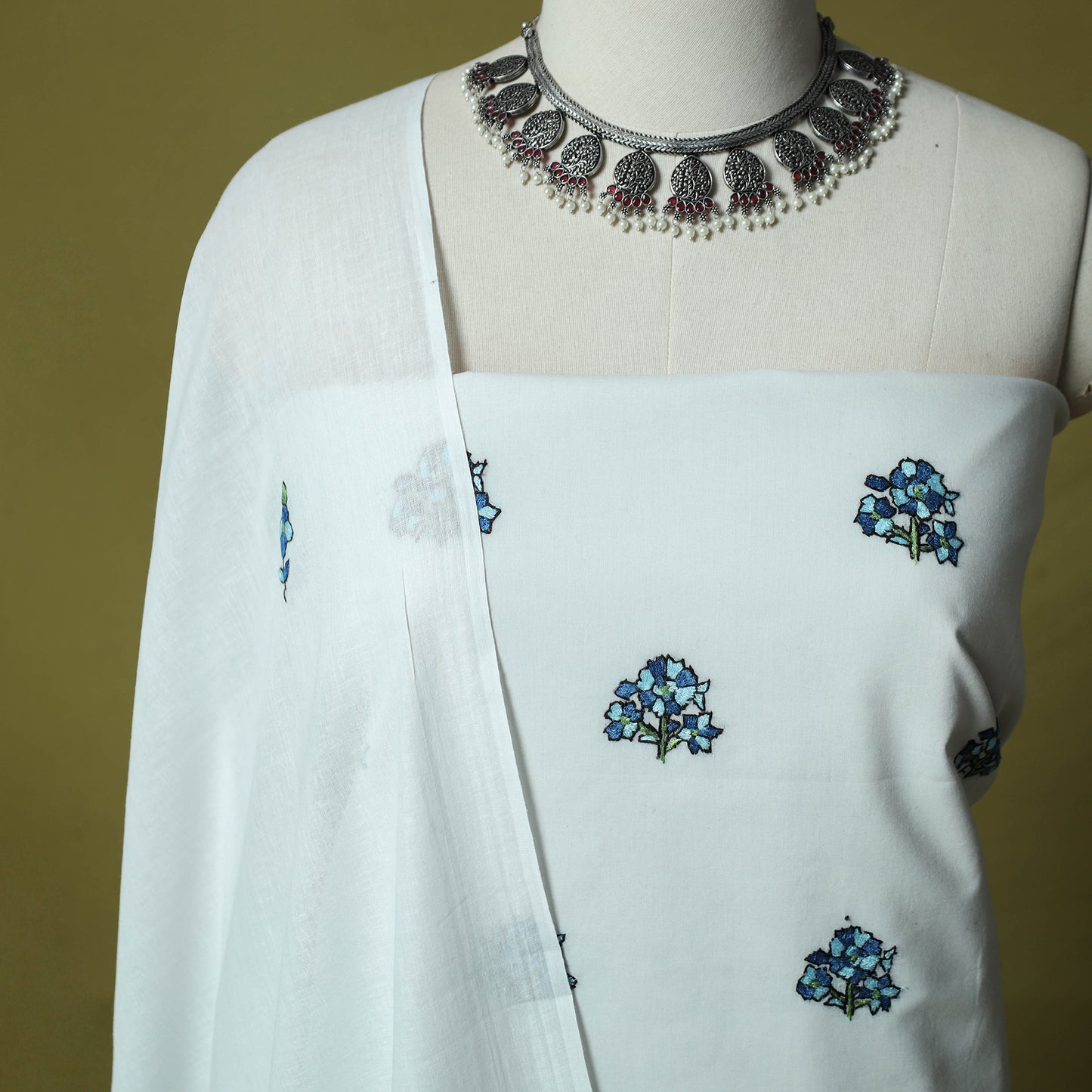 Hand Embroidered Cotton Kashida 3pc Unstitched Dress Material Suit Set 57