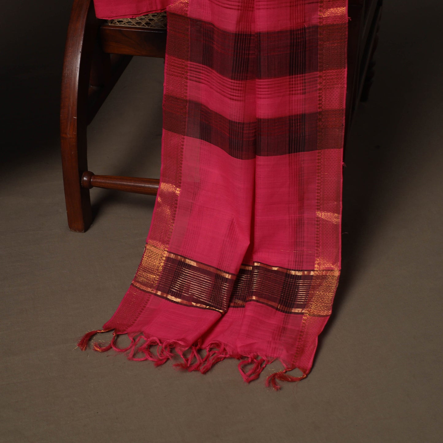Black - Mangalagiri Handloom Cotton 3pc Unstitched Dress Material Suit Set 24