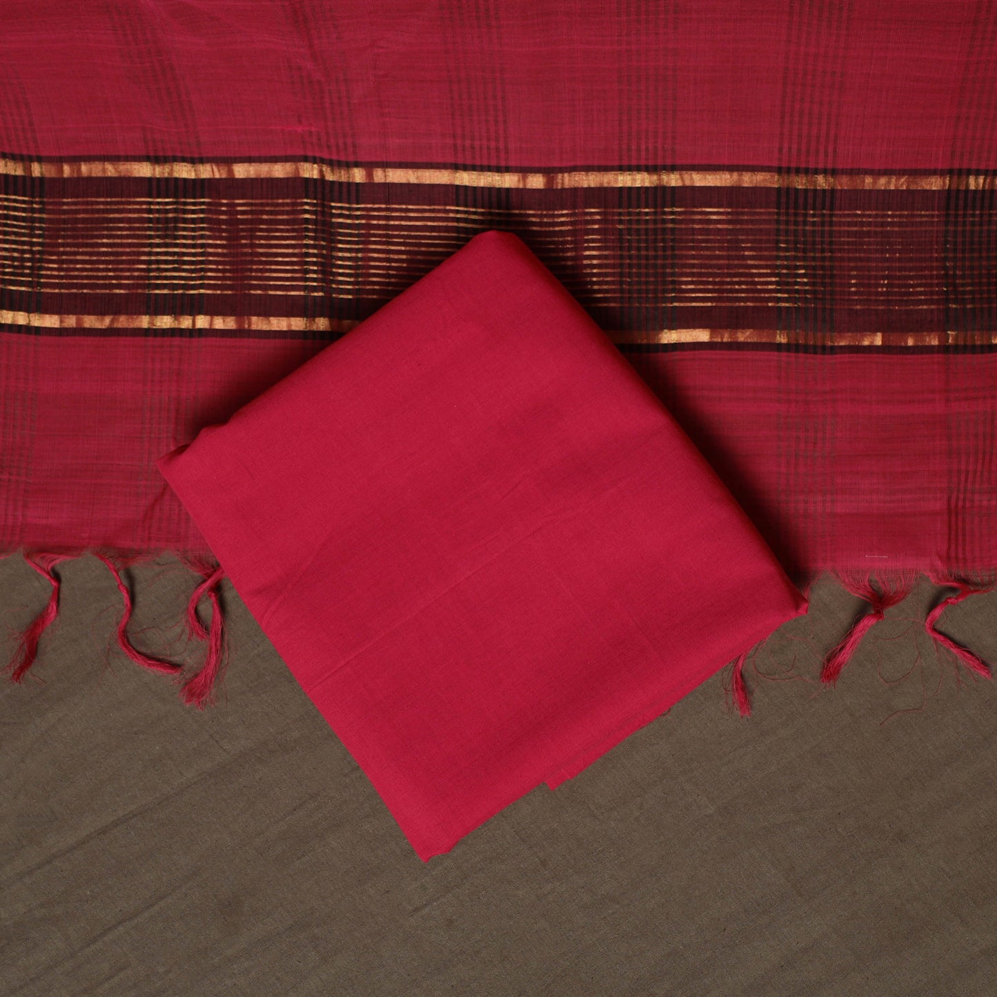 Black - Mangalagiri Handloom Cotton 3pc Unstitched Dress Material Suit Set 24