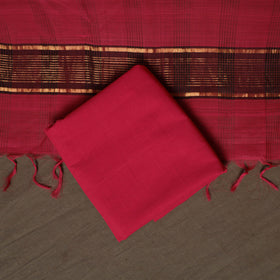Black - Mangalagiri Handloom Cotton 3pc Unstitched Dress Material Suit Set 24