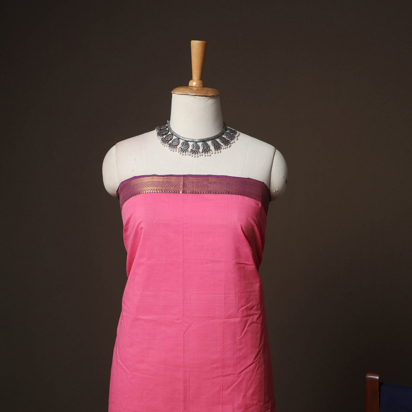 Pink - Mangalagiri Handloom Cotton 3pc Unstitched Dress Material Suit Set 25