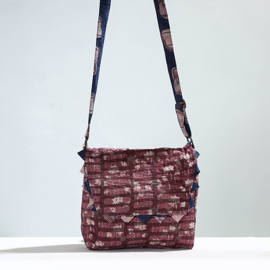Brown - Jugaad Handmade Running Stitch Cotton Flap Sling Bag