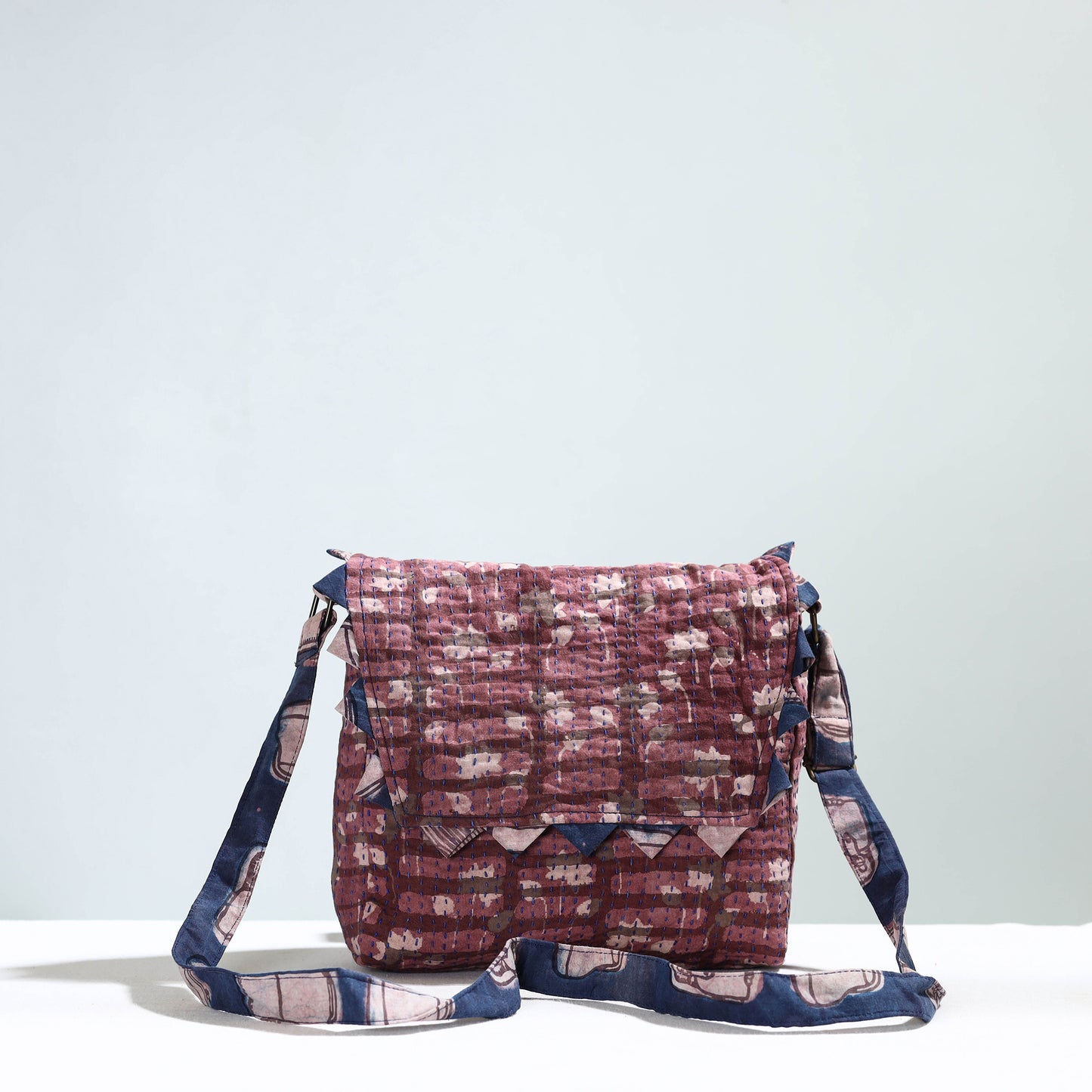 Brown - Jugaad Handmade Running Stitch Cotton Flap Sling Bag