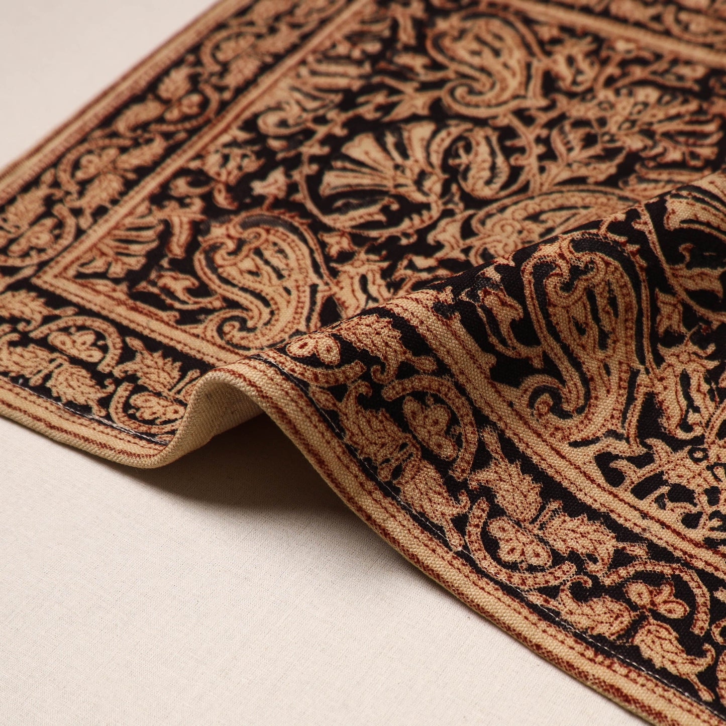 Black - natural dyed pedana kalamkari cotton table mat 30