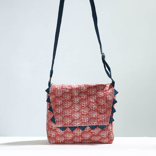 Peach - Jugaad Handmade Running Stitch Cotton Flap Sling Bag
