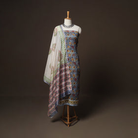 Sanganeri Hand Block Print Chanderi Silk 3pc Unstitched Dress Material Suit Set 25