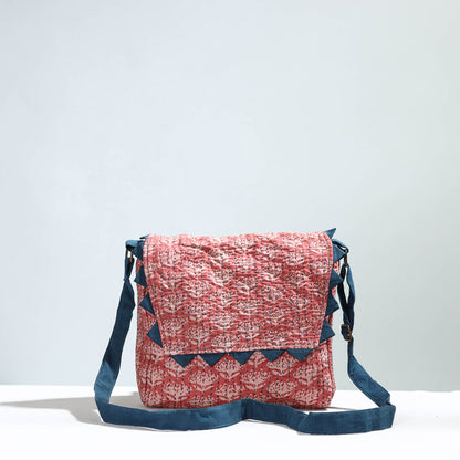 Peach - Jugaad Handmade Running Stitch Cotton Flap Sling Bag