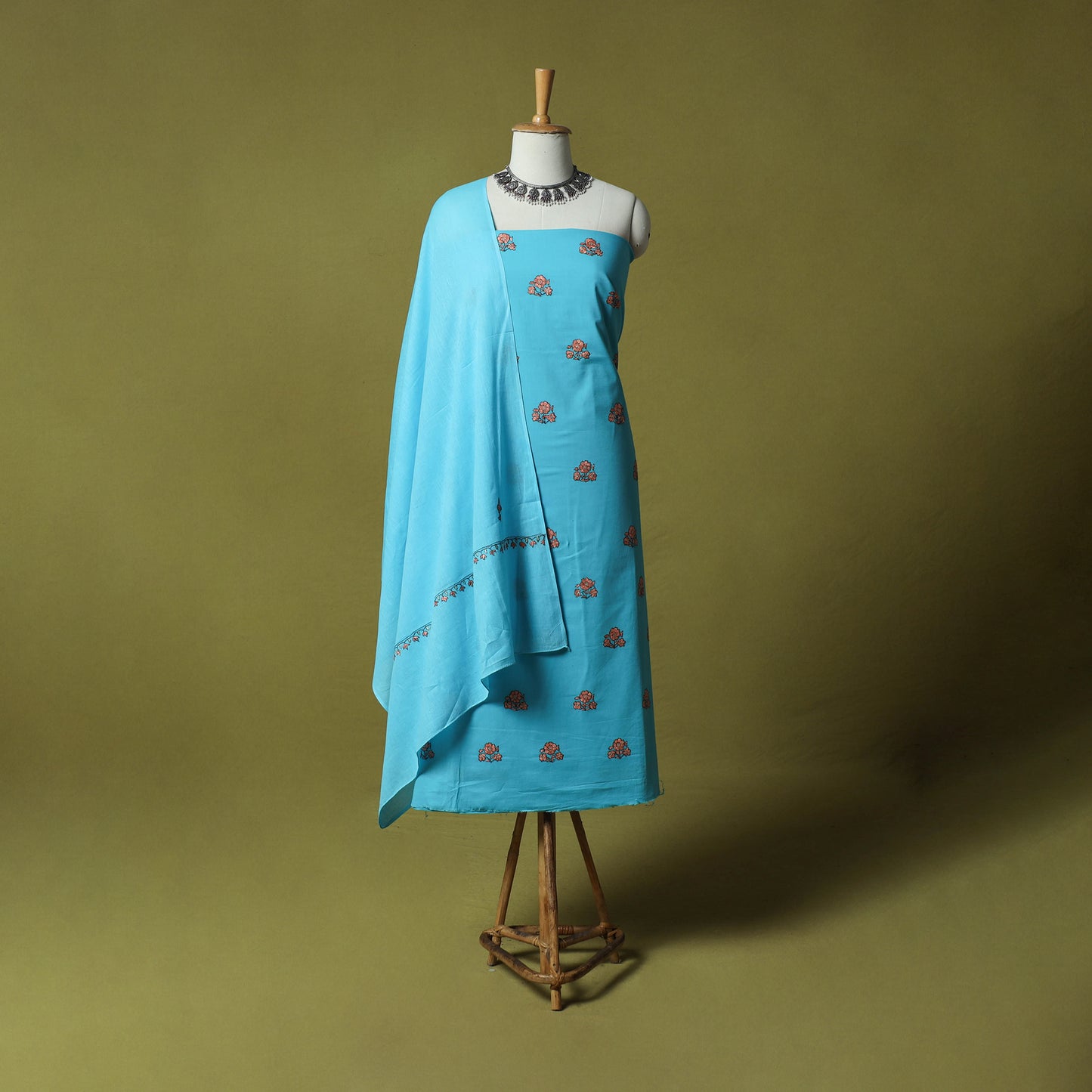 Hand Embroidered Cotton Kashida 3pc Unstitched Dress Material Suit Set 59