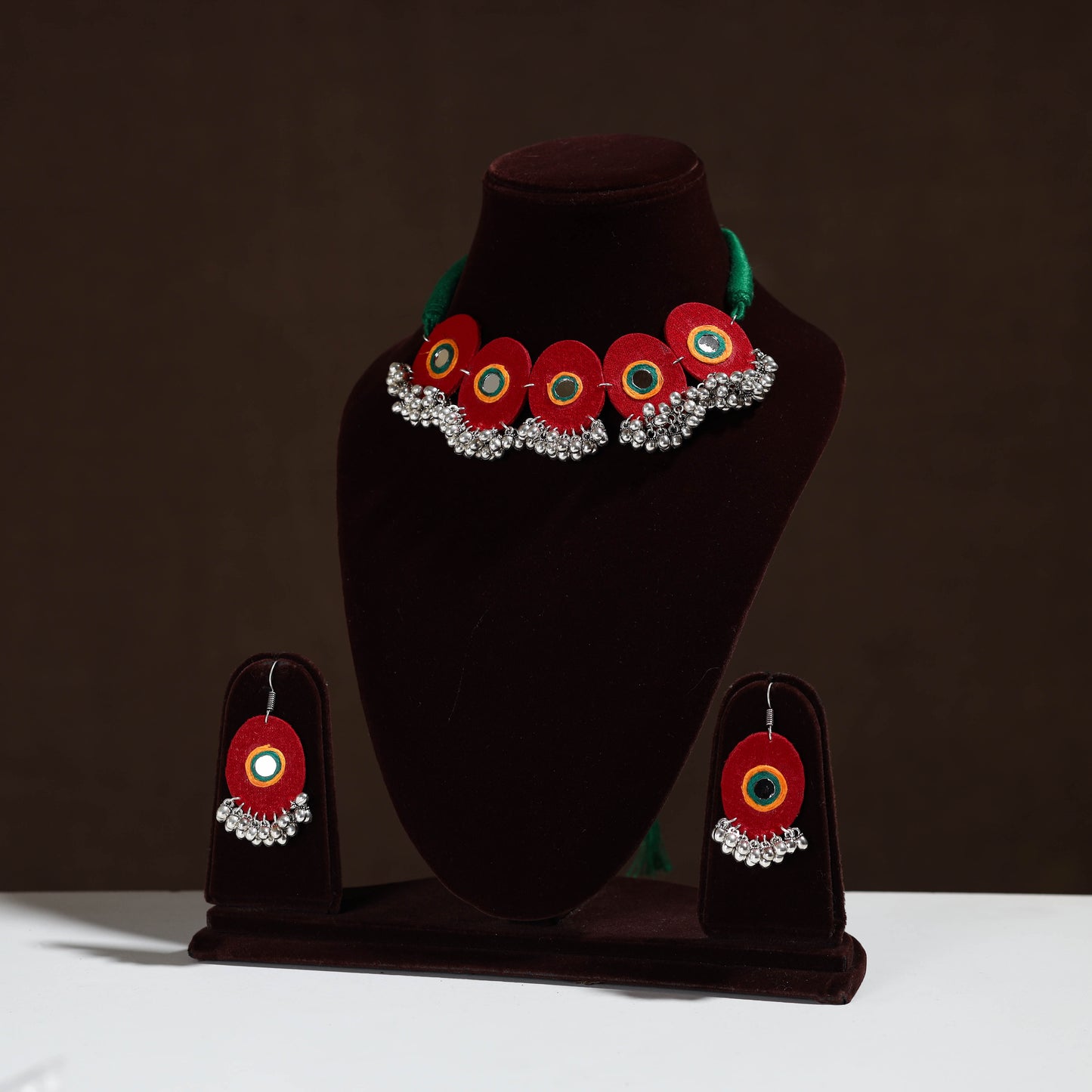  Fabart German Silver Mirror Work Choker Necklace Set