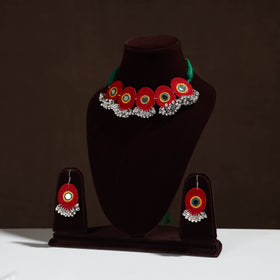  Fabart German Silver Mirror Work Choker Necklace Set