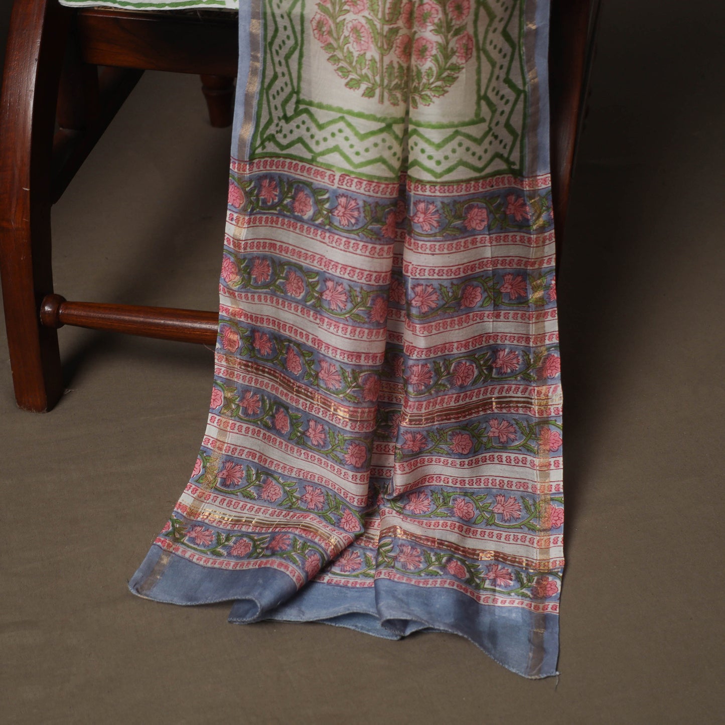 Sanganeri Hand Block Print Chanderi Silk 3pc Unstitched Dress Material Suit Set 25