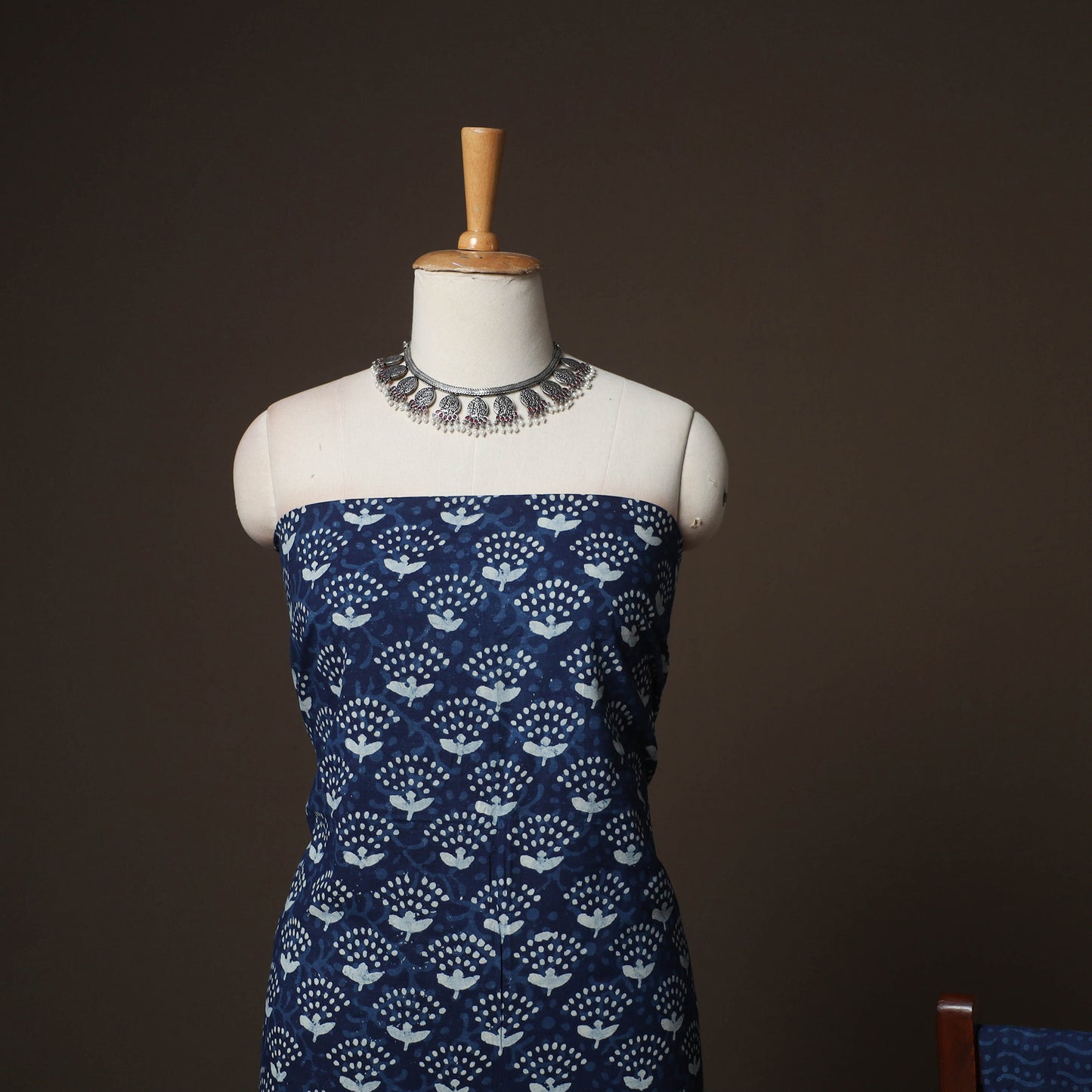 Indigo Bagru Hand Block Print Cotton 3pc Unstitched Dress Material Suit Set 27