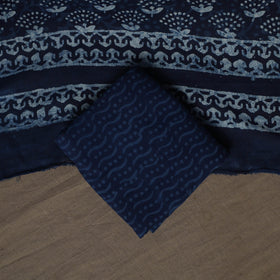 Indigo Bagru Hand Block Print Cotton 3pc Unstitched Dress Material Suit Set 27