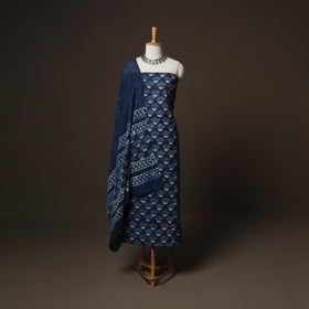 Indigo Bagru Hand Block Print Cotton 3pc Unstitched Dress Material Suit Set 27
