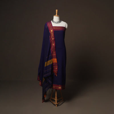 Dharwad Mercerised Cotton 3pc Unstitched Dress Material Suit Set with Woven Zari Border 29