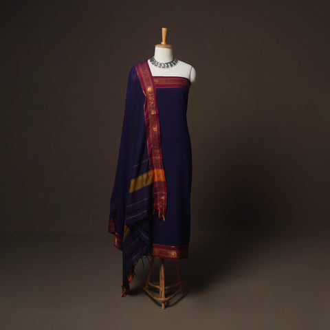 Dharwad Mercerised Cotton 3pc Unstitched Dress Material Suit Set with Woven Zari Border 29