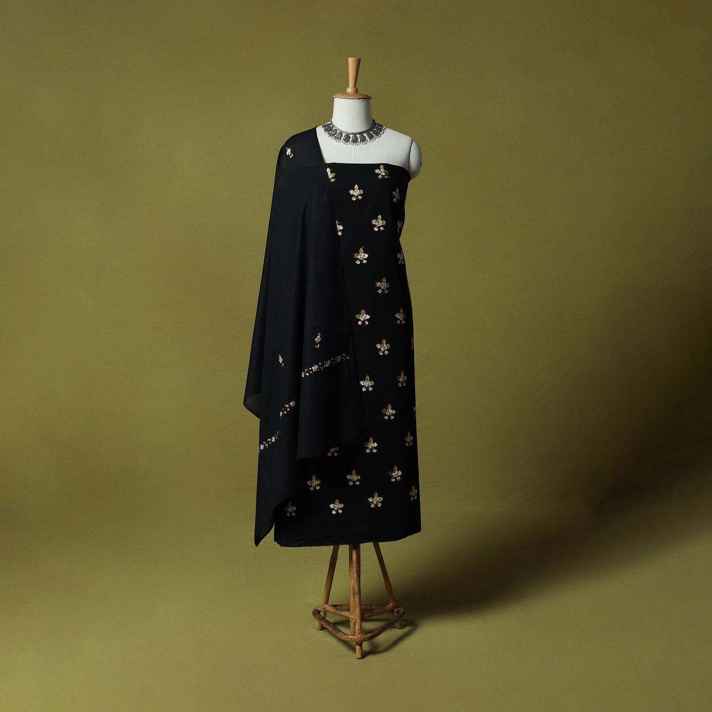 Hand Embroidered Cotton Kashida 3pc Unstitched Dress Material Suit Set 60