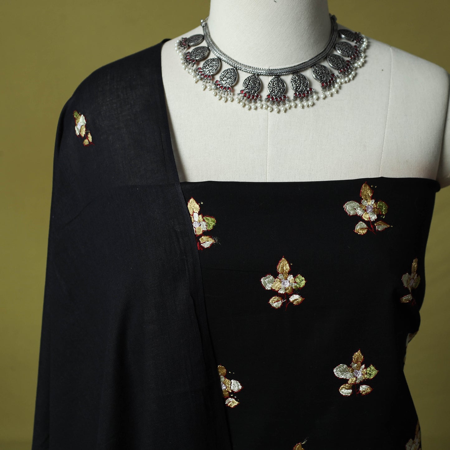 Hand Embroidered Cotton Kashida 3pc Unstitched Dress Material Suit Set 60