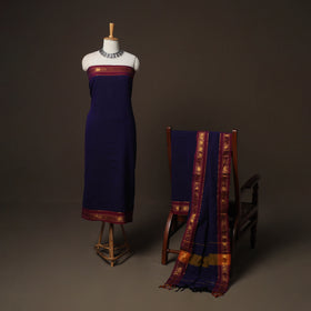 Dharwad Mercerised Cotton 3pc Unstitched Dress Material Suit Set with Woven Zari Border 29