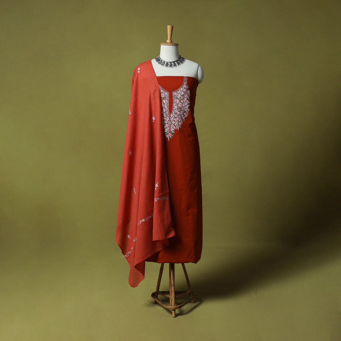 Hand Embroidered Cotton Kashida 3pc Unstitched Dress Material Suit Set 61