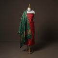 Red - Godna Handpainted Tussar Silk Handloom 2pc Unstitched Dress Material Kurta Set 26