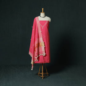 Pink - Kutch Bhujodi Handloom Kala Cotton 3pc Unstitched Dress Material Suit Set 07