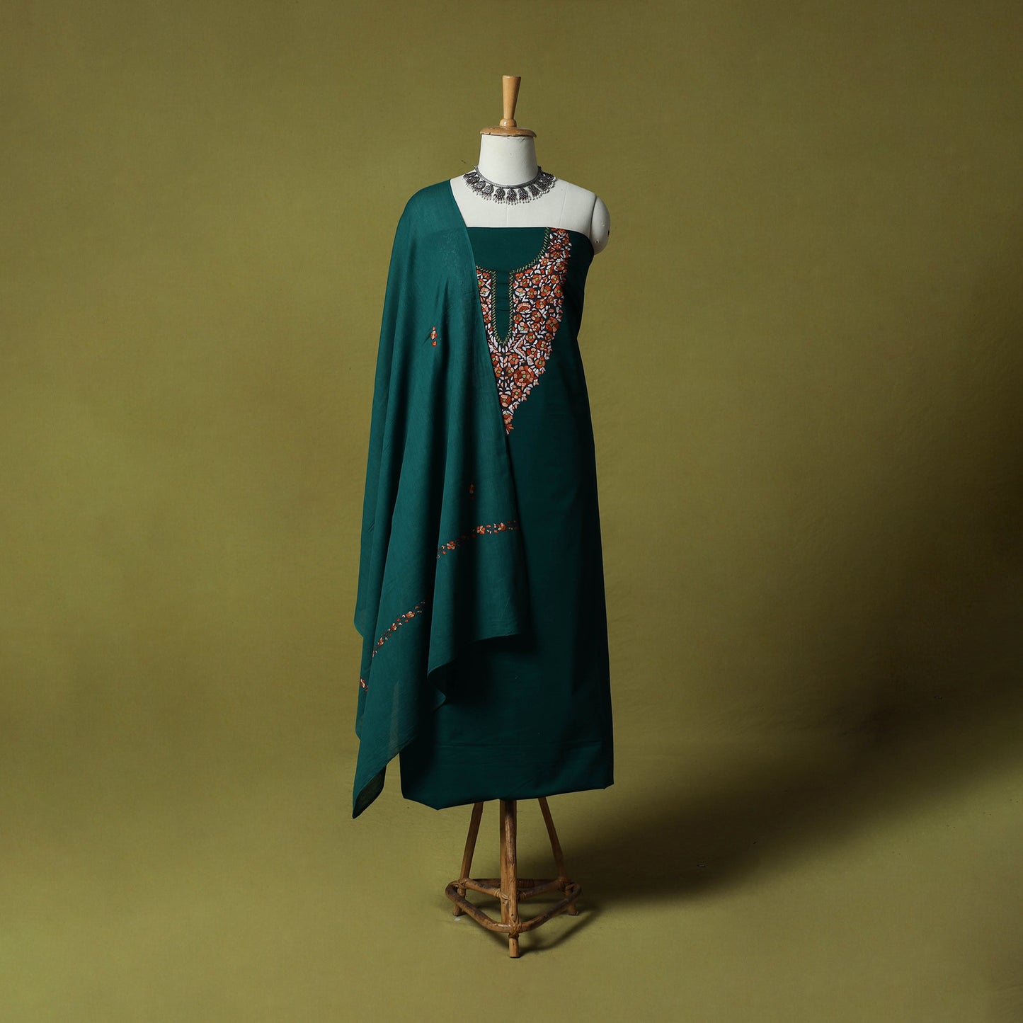 Hand Embroidered Cotton Kashida 3pc Unstitched Dress Material Suit Set 62