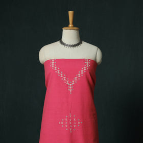 Pink - Kutch Bhujodi Handloom Kala Cotton 3pc Unstitched Dress Material Suit Set 07