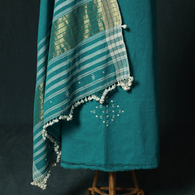 Green - Kutch Bhujodi Handloom Kala Cotton 3pc Unstitched Dress Material Suit Set 01
