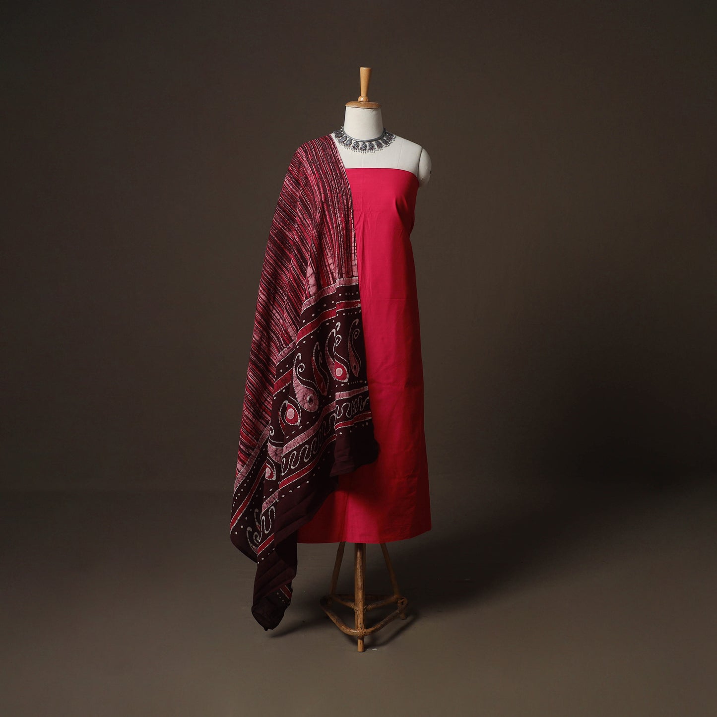 Red - Mangalagiri Handloom Cotton 2pc Unstitched  Dress Material Kurta Set 27