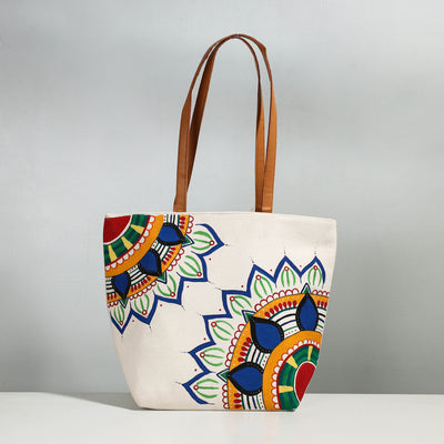 Off White - Mandala Art Canvas Cotton Handpainted Shoulder Bag