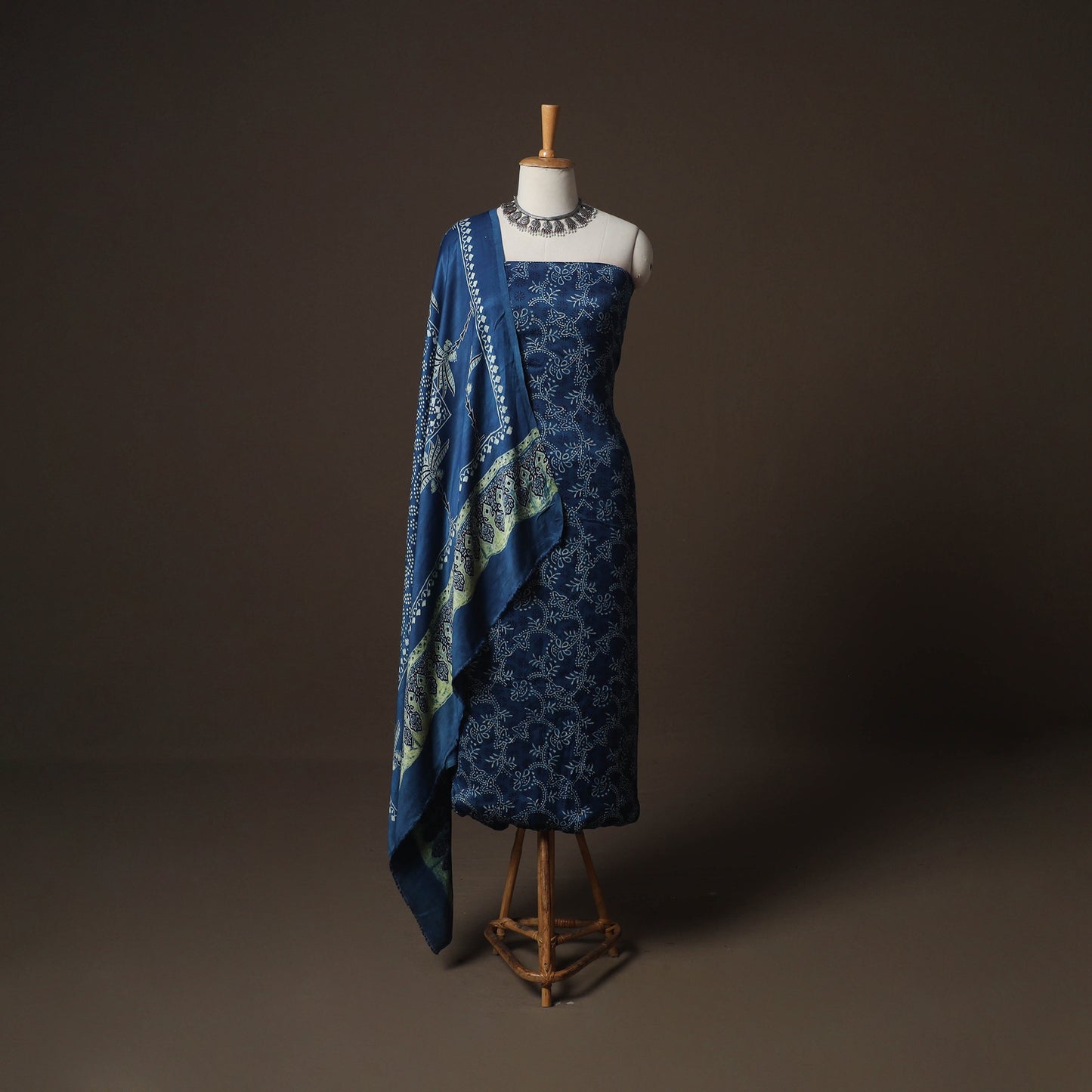 Ajrakh Hand Block Print Natural Dyed Modal Silk 2pc Unstitched Dress Material Kurta Set 29