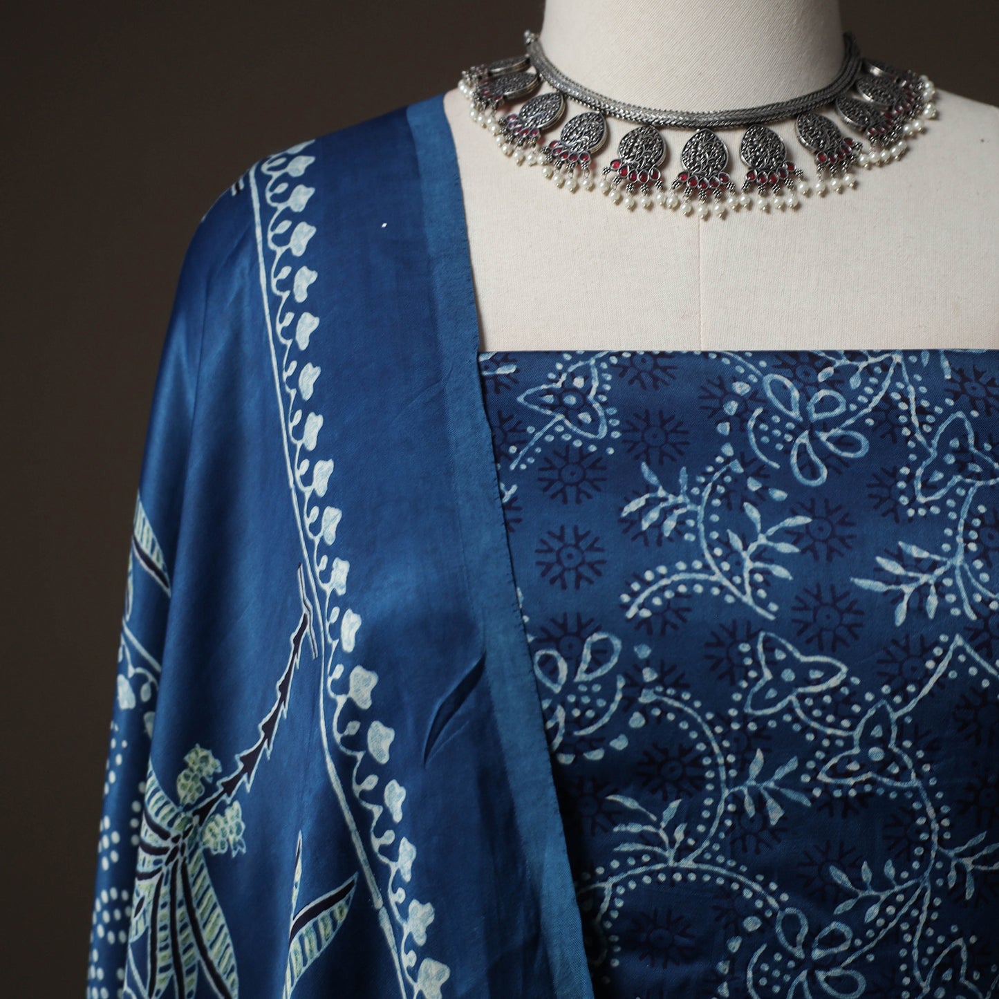 Ajrakh Hand Block Print Natural Dyed Modal Silk 2pc Unstitched Dress Material Kurta Set 29