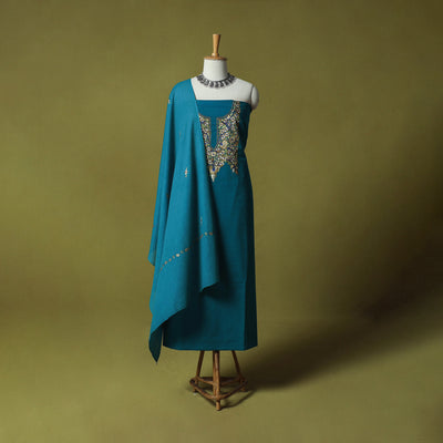 Hand Embroidered Cotton Kashida 3pc Unstitched Dress Material Suit Set 64