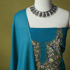 Hand Embroidered Cotton Kashida 3pc Unstitched Dress Material Suit Set 64
